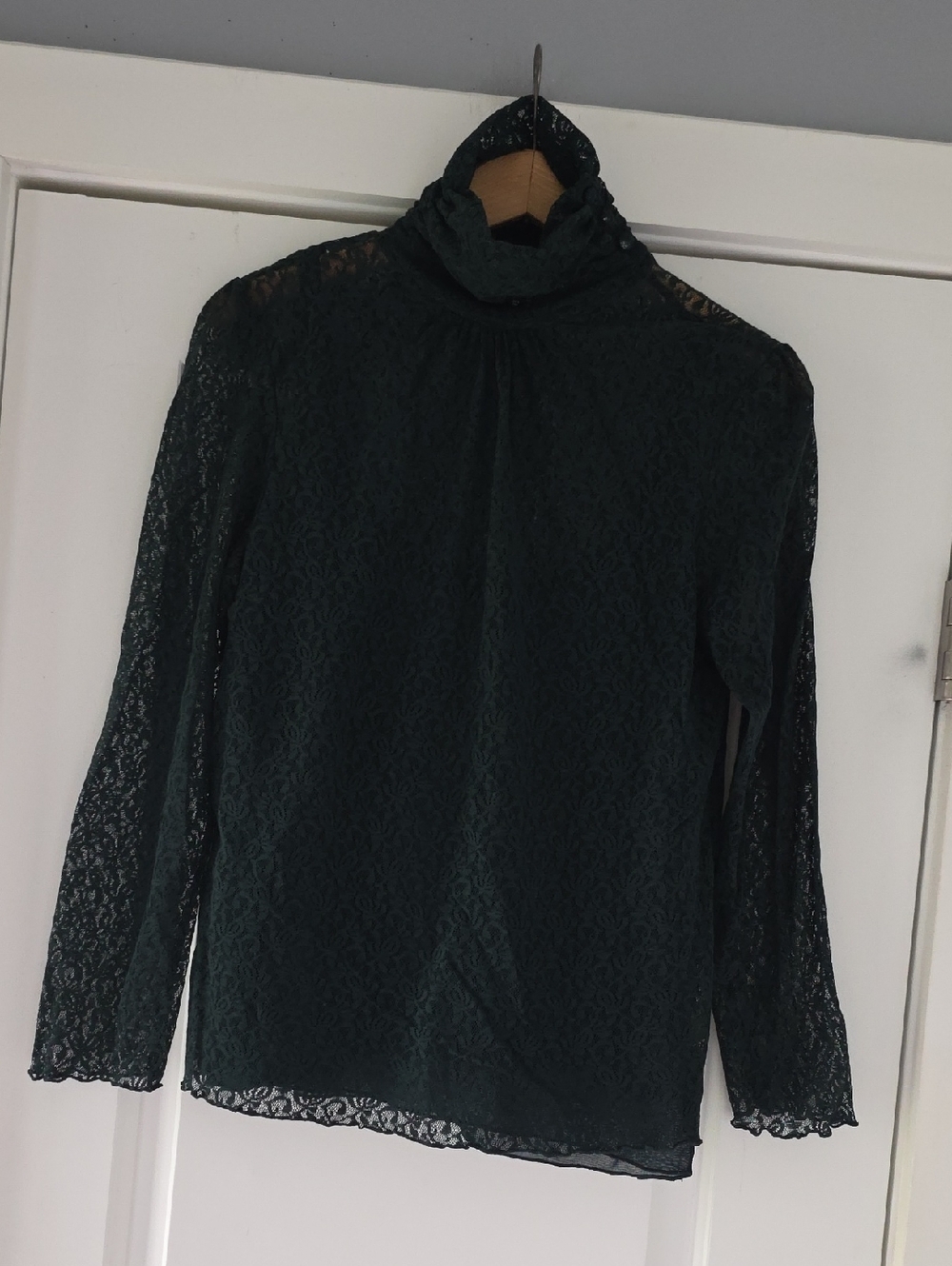 VINTAGE Lace Turtleneck Long-Sleeve Top - Dark Green